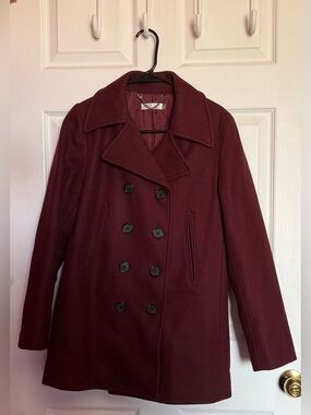 J. Crew Double-Breasted Peacoat in Deep Burgundy